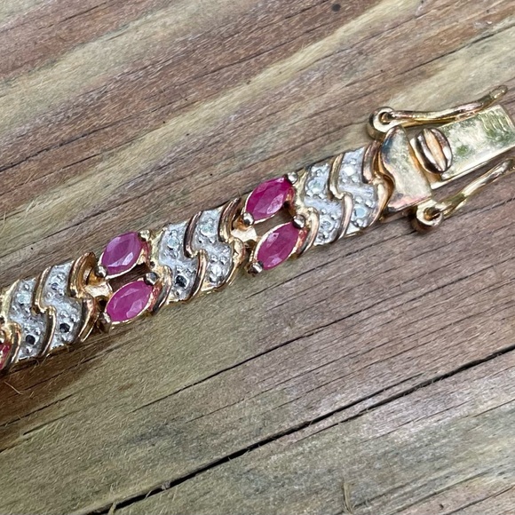 Ruby Diamond accent bracelet. 9.25 silver Vermil over. - Picture 7 of 10